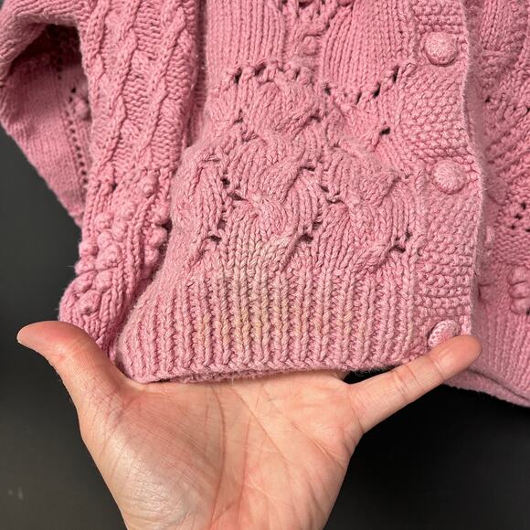 Vintage XL women's cropped hand knit cardigan Cape Isle Knitters pink mauve READ - Picture 4 of 6